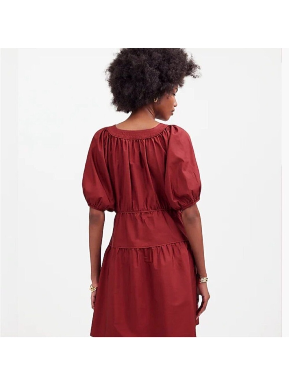Madewell Burgundy Puff-Sleeve V-Neck Dress - Picture 2 of 8